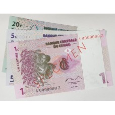 CONGO DEMOCRATIC REPUBLIC 1997 . ONE 1 CENTIME BANKNOTE . SPECIMEN